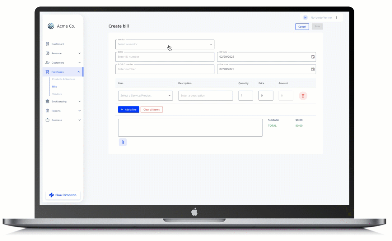 A gif of a laptop showing how easy it is to create a bill