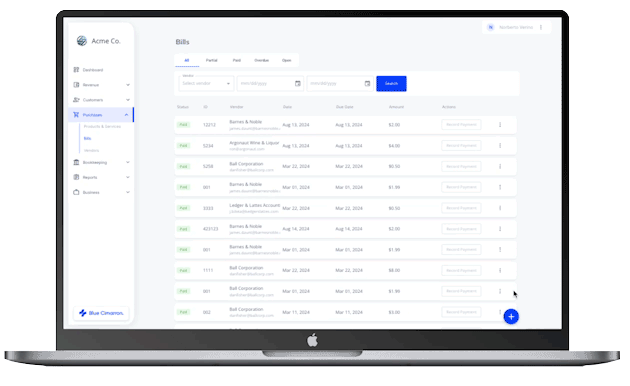 A gif of a laptop showing how to create a new invoice